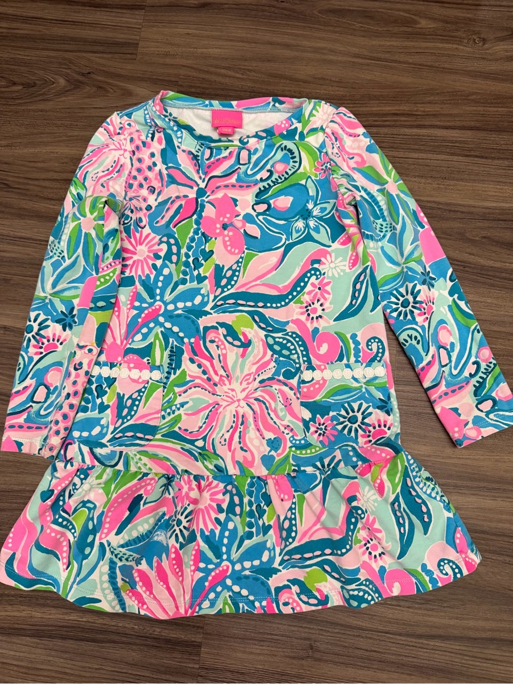 Lilly Pulitzer Vira Dress Golden Hour Print Beach Floral Preppy Girls Med 6 7